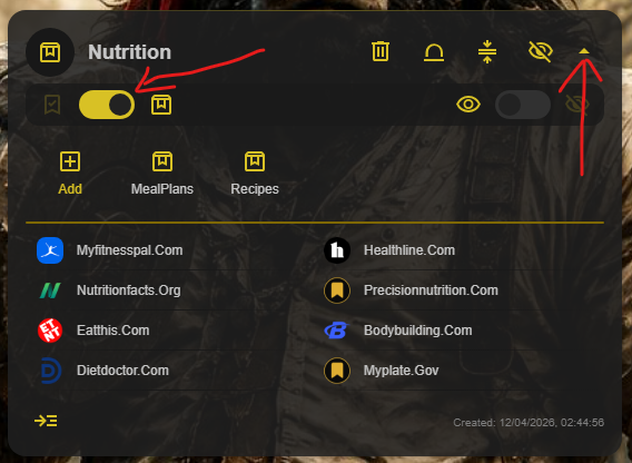 Caves of Wonders (CoW) Chest controls showing how to expand an inner Chest and open a nested bookmark folder