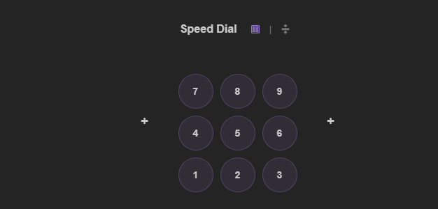 Caves of Wonders (CoW) Dashboard showing the Speed Dial number pad for opening favorite bookmarks quickly
